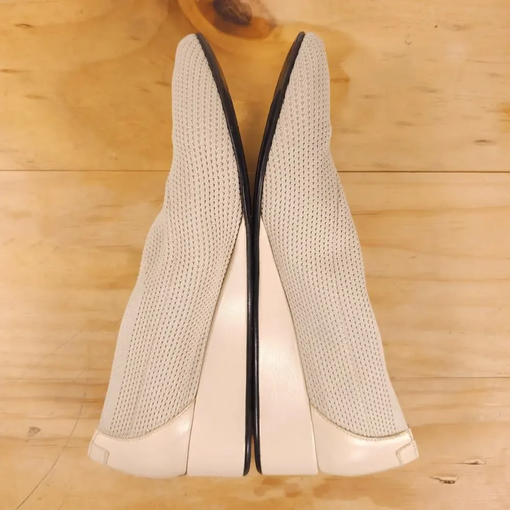 Taryn Rose Knit Stretch Celeste Round Toe Wedge Slip On Shoes Beige 7.5